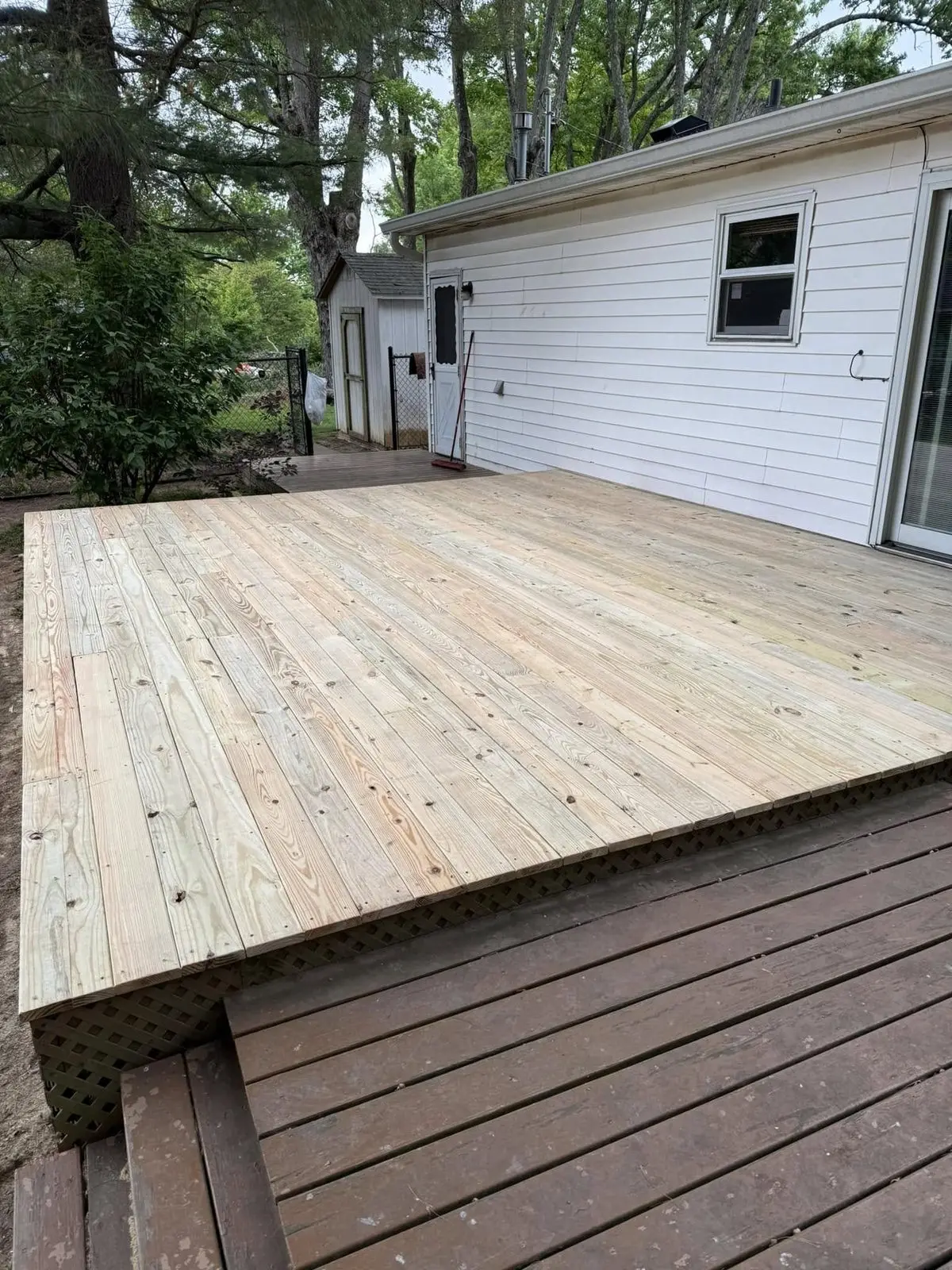 Newly built wood deck with fresh boards in Bloomington, IN