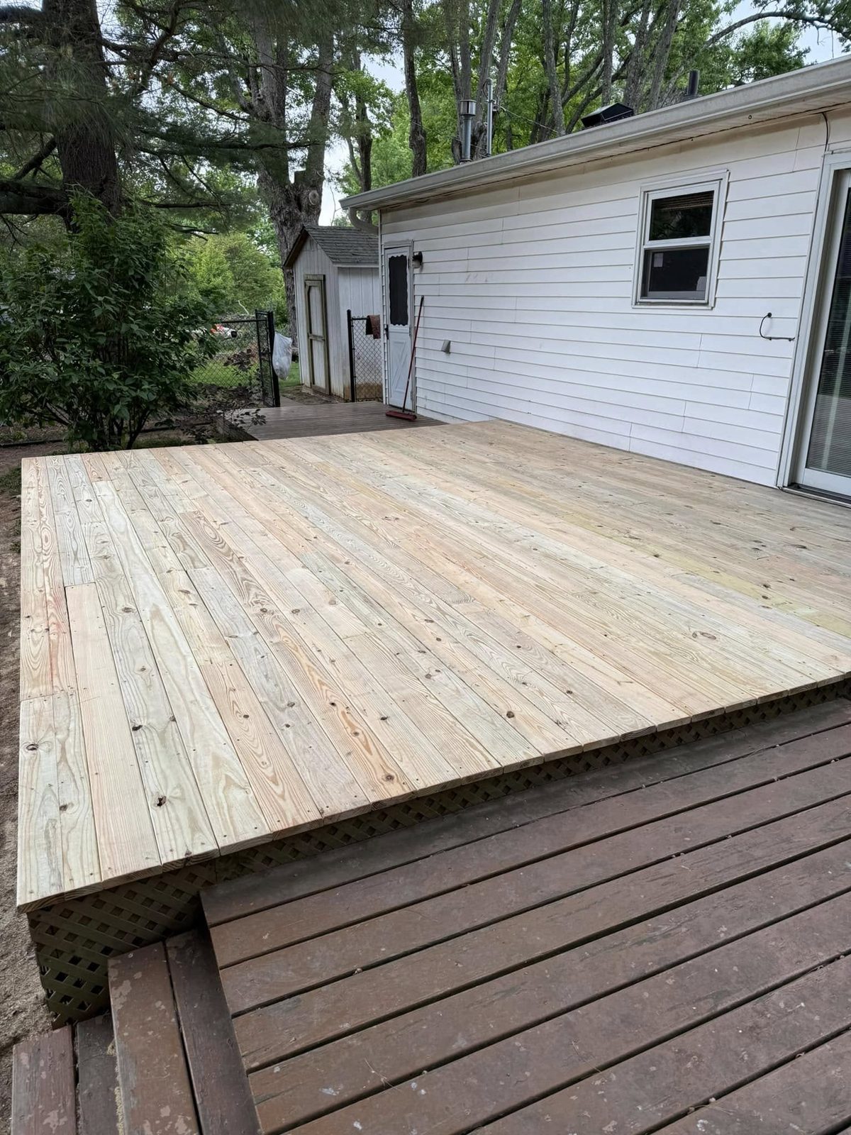 Newly built wood deck with fresh boards in Bloomington, IN