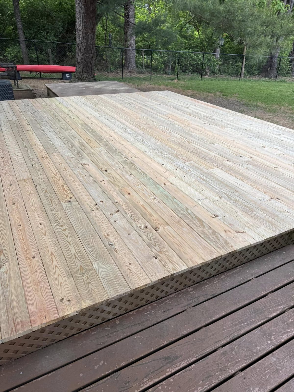 Wood platform deck built in a backyard in Bloomington, IN